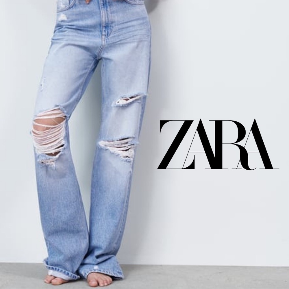 NWT ZARA  FULL LENGTH RIPPED JEANS (Z1975)